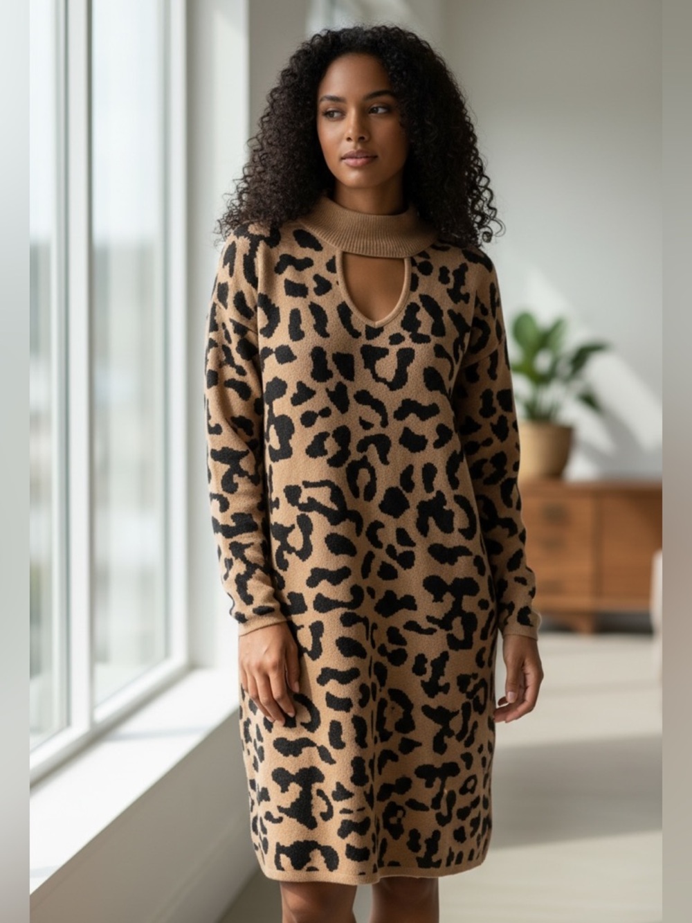 Leopard Print Long Sleeve Dress